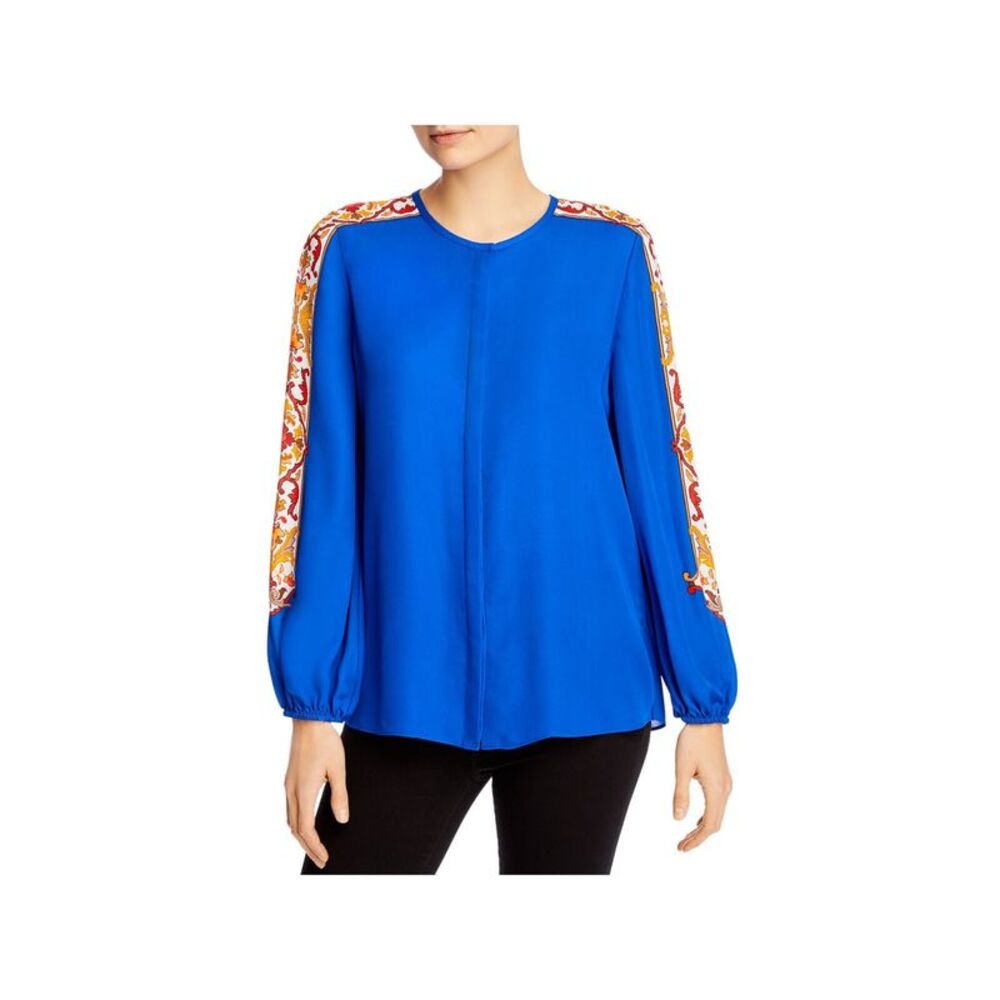 KOBI HALPERIN Womens Blue Semi-sheer Long Sleeve Wear To Work Button Up Top XS